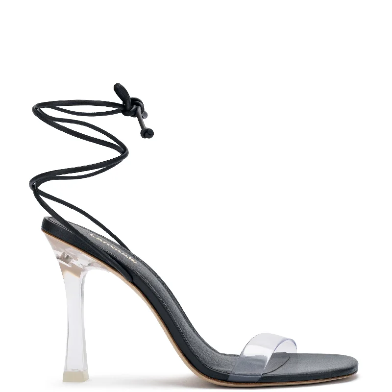 Women's Rhinestone - Embellished Open - Toe Sandals in Silver for a Glamorous Party LookGloria Sandal In Black Leather and Vinyl Women's Rhinestone - Embellished Open - Toe Sandals in Silver for a Glamorous Party LookGloria Sandal In Black Leather and Vinyl