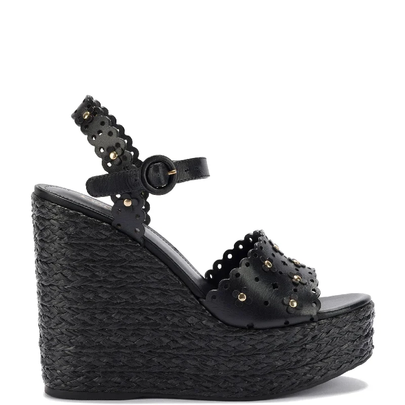 Women's Rhinestone - Embellished Open - Toe Sandals in Silver for a Glamorous Party LookJasmine Wedge In Black Leather Women's Rhinestone - Embellished Open - Toe Sandals in Silver for a Glamorous Party LookJasmine Wedge In Black Leather