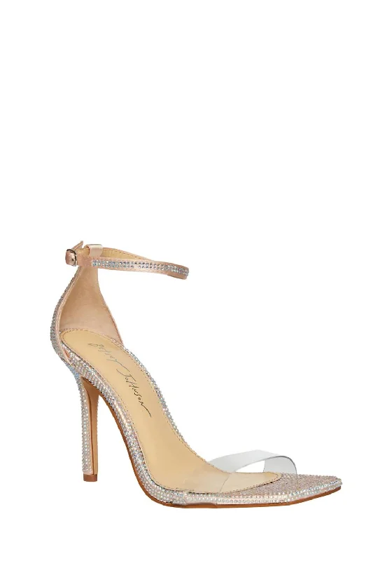 Women's Rhinestone - Embellished Open - Toe Sandals in Silver for a Glamorous Party LookCole Heel Sandals In Champagne