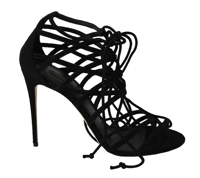 Women's Ankle - Strap Sandals with a Block Heel in Red for a Sophisticated StyleWomen's Ankle - Strap Sandals with a Block Heel in Red for a Sophisticated StyleDolce & Gabbana Elegant  Suede Gladiator Women's Stilettos