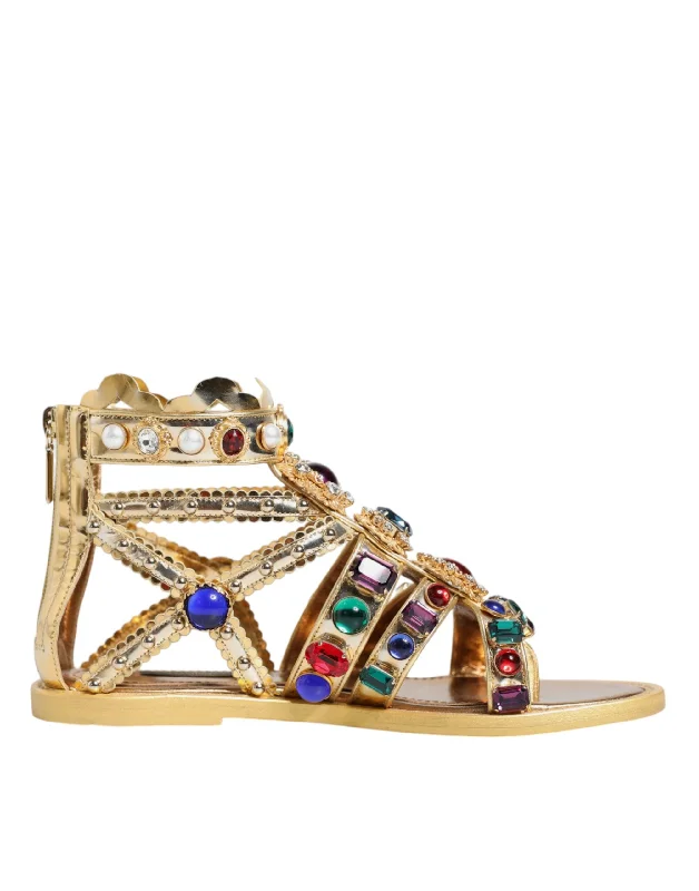 Women's Sandals with a Glitter - Coated Strap in Gold for a Sparkly Summer OutfitWomen's Sandals with a Glitter - Coated Strap in Gold for a Sparkly Summer OutfitDolce & Gabbana  Leather Crystal Gladiator Sandals Flats Women's Shoes (Pre-Owned)