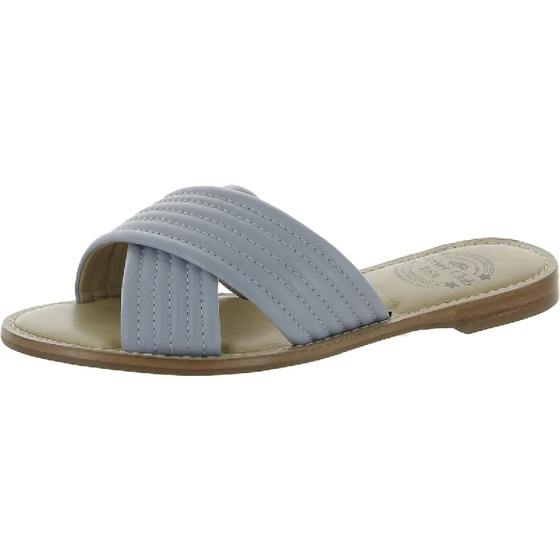 Women's Flat Slide Sandals with a Memory Foam Insole in White for All - Day ComfortWomen's Flat Slide Sandals with a Memory Foam Insole in White for All - Day ComfortDriver Club USA Womens Santa Monica Leather Slip On Slide Sandals