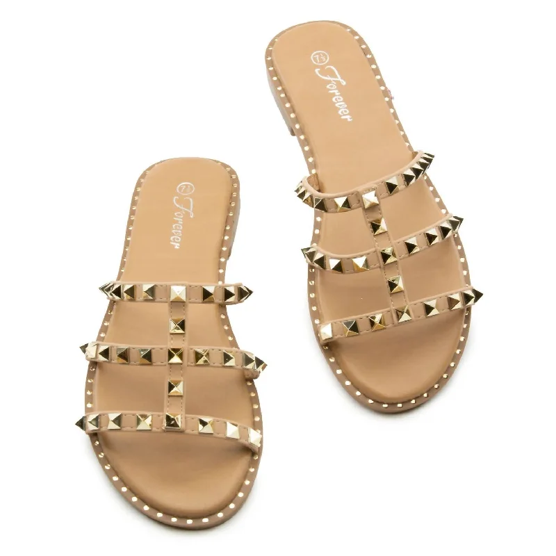 Women's Strappy Gladiator Sandals with Buckle Closures in Tan for a Boho LookFierce Studded Strappy Sandals In Taupe