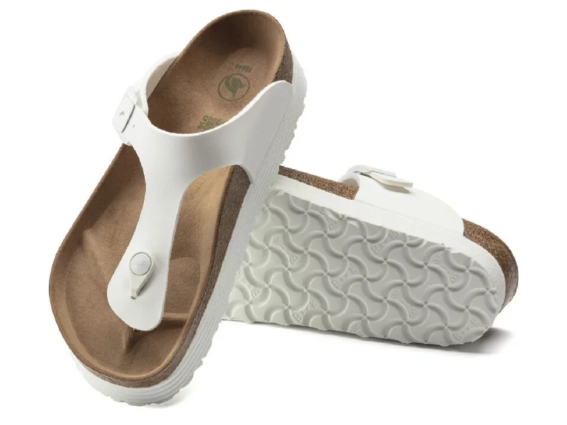 Women's Strappy Gladiator Sandals with Buckle Closures in Tan for a Boho LookBirkenstock: Gizeh Grooved White Women's Strappy Gladiator Sandals with Buckle Closures in Tan for a Boho LookBirkenstock: Gizeh Grooved White