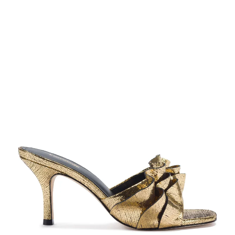 Orthopedic Women's Sandals with Arch Support in Gray for Foot HealthColette Ruffle Mule In Gold Cracked Metallic Leather Orthopedic Women's Sandals with Arch Support in Gray for Foot HealthColette Ruffle Mule In Gold Cracked Metallic Leather