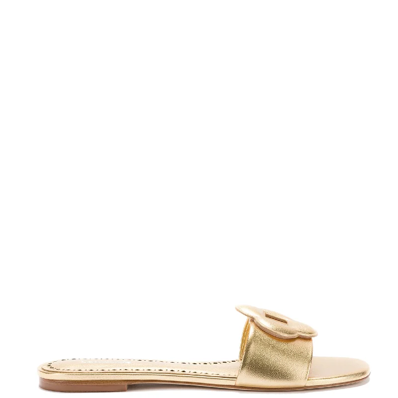 Women's Flat Slide Sandals with a Memory Foam Insole in White for All - Day ComfortFlora Flat Mule In Gold Metallic Leather Women's Flat Slide Sandals with a Memory Foam Insole in White for All - Day ComfortFlora Flat Mule In Gold Metallic Leather