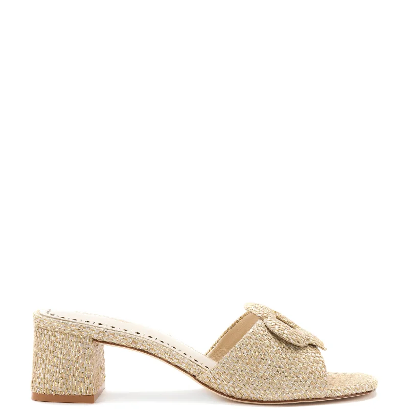 Women's Leather - Strapped Sandals with a Braided Detail in Brown for a Rustic AppealFlora Mule In Gold Metallic Raffia