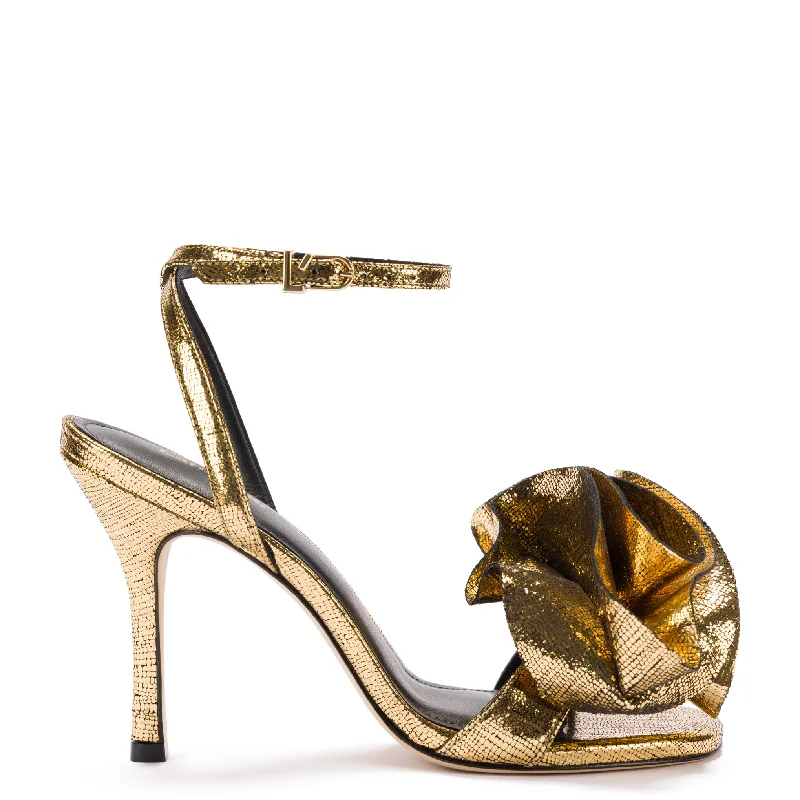 Women's Leather - Strapped Sandals with a Braided Detail in Brown for a Rustic AppealPenelope Sandal In Gold Cracked Metallic Leather Women's Leather - Strapped Sandals with a Braided Detail in Brown for a Rustic AppealPenelope Sandal In Gold Cracked Metallic Leather