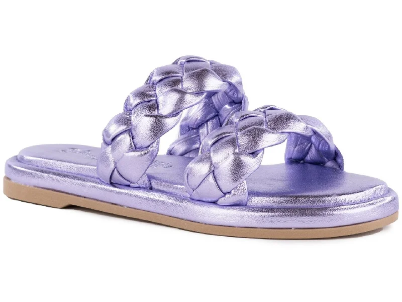 Women's Flat Slide Sandals with a Memory Foam Insole in White for All - Day ComfortSeychelles: Golden Coast in Lavender