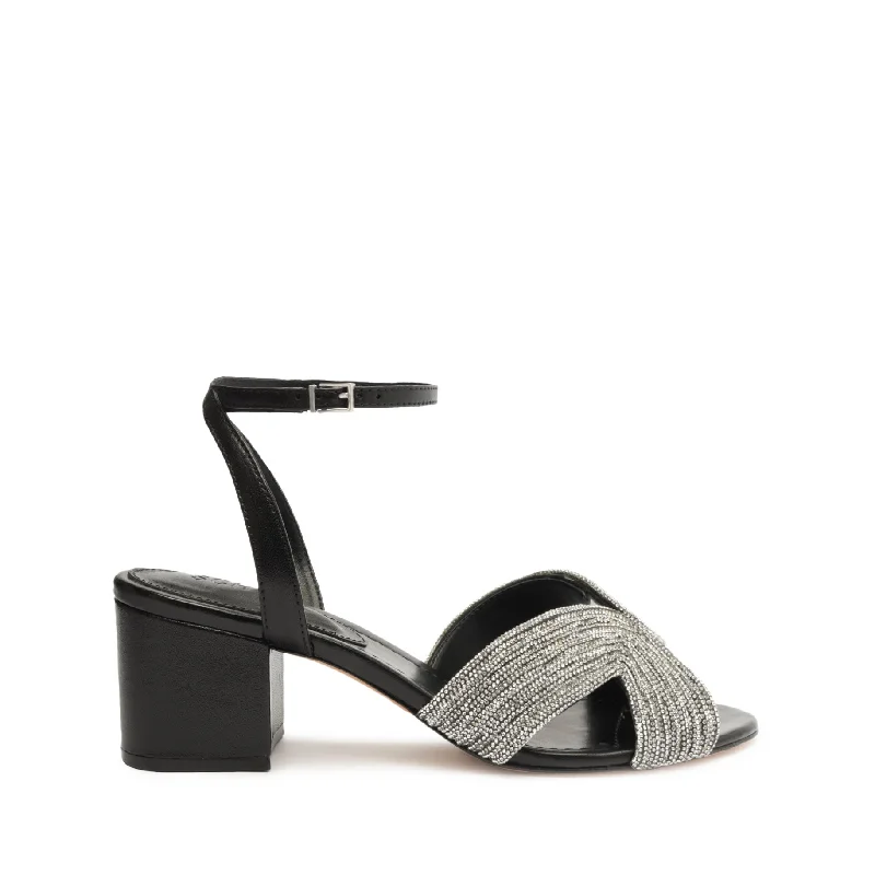 Women's Rhinestone - Embellished Open - Toe Sandals in Silver for a Glamorous Party LookHattie Mid Block Leather Sandal