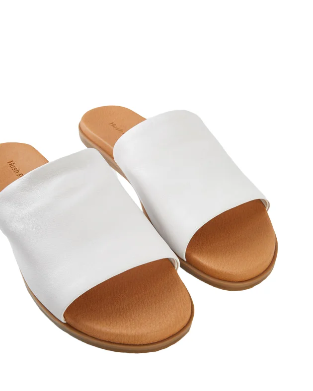 Sustainable Women's Recycled Material Sandals in Beige for Eco - Conscious ShoppersHush Puppies Womens Paradise Slip On Leather Slides White Sandals