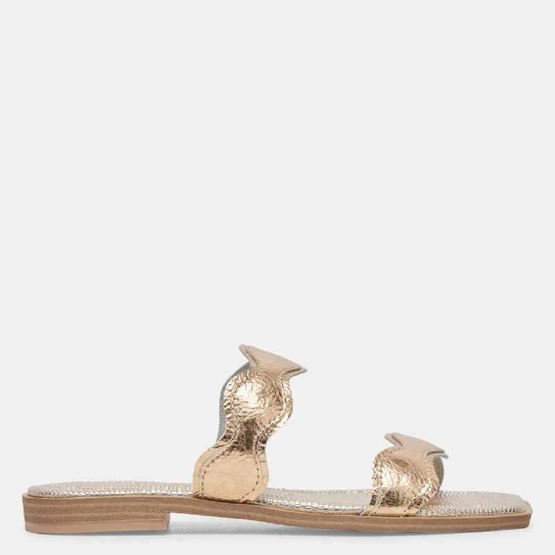 Women's Sandals with a Glitter - Coated Strap in Gold for a Sparkly Summer OutfitWomen's Sandals with a Glitter - Coated Strap in Gold for a Sparkly Summer OutfitIlva Sandals Gold Distressed Leather