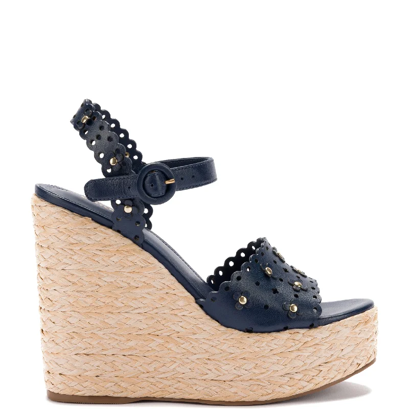 Adjustable Strap Women's Sandals with a Padded Heel in Pink for a Custom FitJasmine Wedge In Navy Leather Adjustable Strap Women's Sandals with a Padded Heel in Pink for a Custom FitJasmine Wedge In Navy Leather