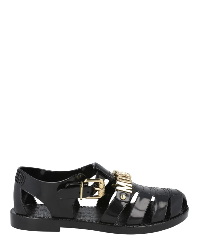Women's Sandals with a Floral - Printed Upper in Pink for a Feminine Spring LookWomen's Sandals with a Floral - Printed Upper in Pink for a Feminine Spring LookJelly Lettering Logo Sandals