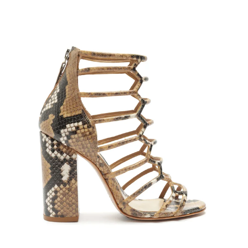 Women's Rhinestone - Embellished Open - Toe Sandals in Silver for a Glamorous Party LookJulianna Block Snake-Embossed Leather Sandal Women's Rhinestone - Embellished Open - Toe Sandals in Silver for a Glamorous Party LookJulianna Block Snake-Embossed Leather Sandal