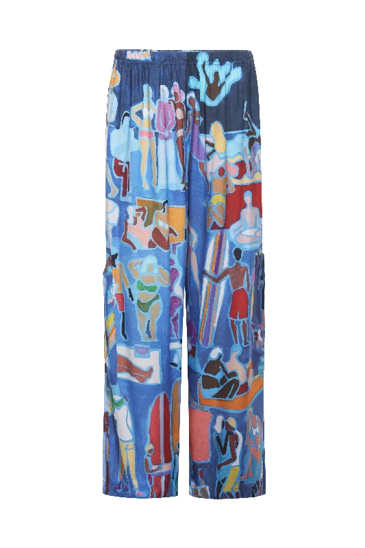 Women's Thong Sandals with a Beaded Design in Multicolor for a Beachy AestheticKikiSol Blue Sunbathers Dorothea Rayon Pant