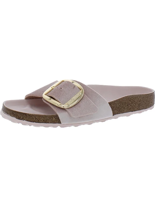 Women's Rhinestone - Embellished Open - Toe Sandals in Silver for a Glamorous Party LookWomen's Rhinestone - Embellished Open - Toe Sandals in Silver for a Glamorous Party LookMadrid Big Buckle Rivet Logo Womens Velvet Cork Slide Sandals