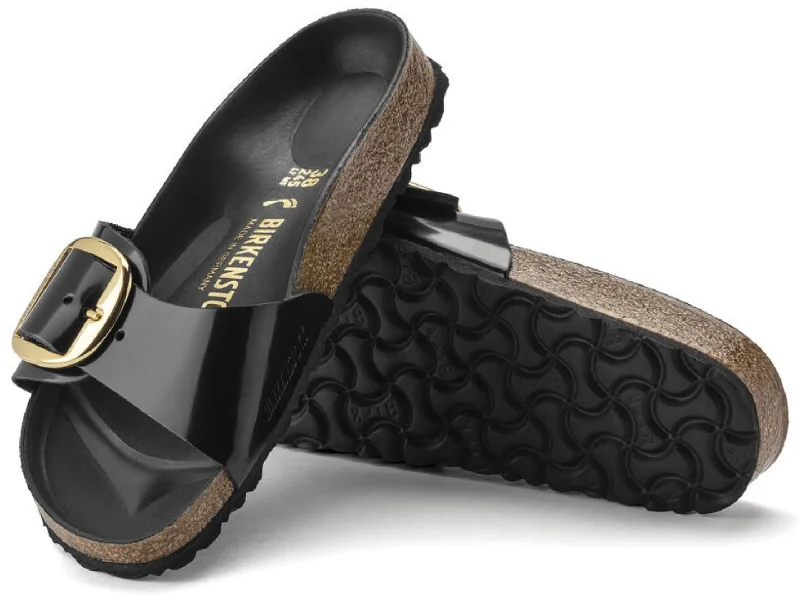 Child - Friendly Women's Sandals with a Secure Buckle in Purple for Moms on the GoBirkenstock: Madrid Big Buckle in High Shine Black