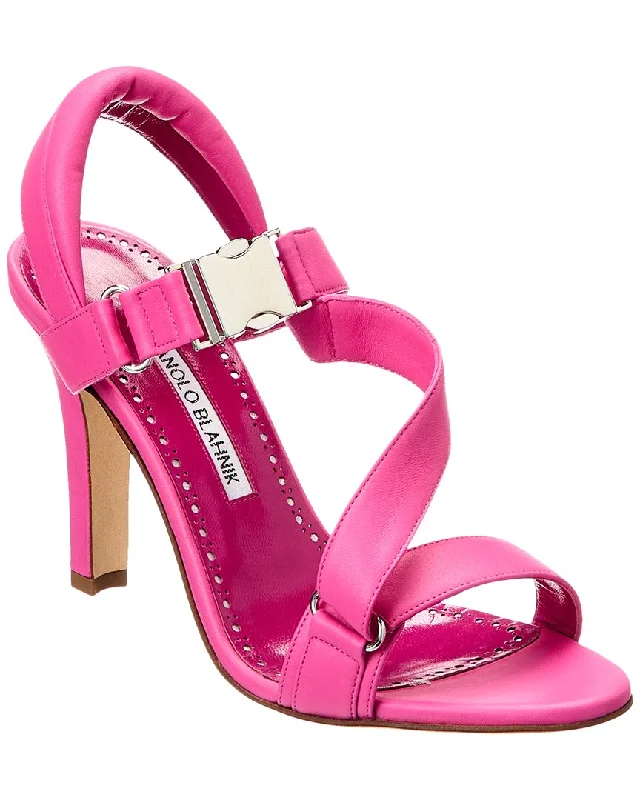 Women's Ankle - Strap Sandals with a Block Heel in Red for a Sophisticated Style Sustainable Women's Recycled Material Sandals in Beige for Eco - Conscious ShoppersManolo Blahnik Puxanhi 105 Leather Sandal
