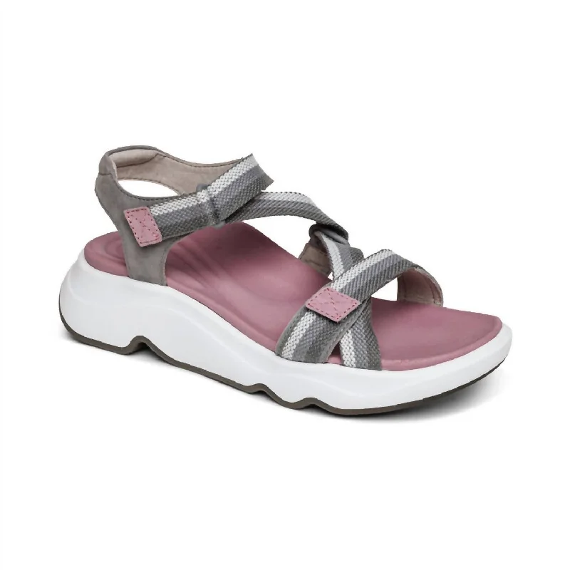 Elastic - Strap Women's Sandals with a Padded Toe in Teal for Easy On - and - OffMarz Adjustable Sport Sandal In Grey