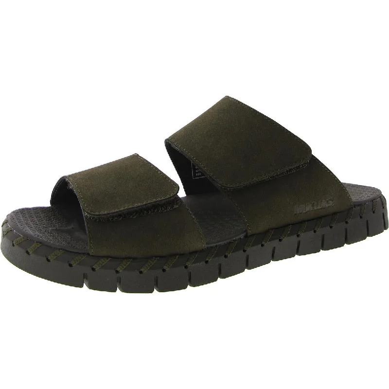 Women's Flat Slide Sandals with a Memory Foam Insole in White for All - Day ComfortMuk Luks Womens Flexi Central Park Faux Suede Slip On Slide Sandals
