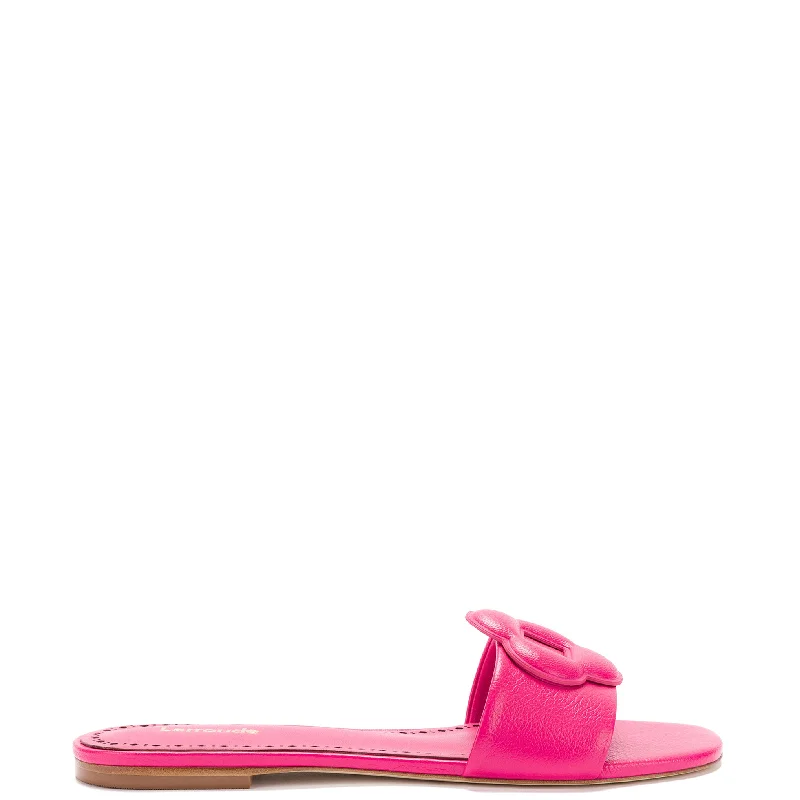 Child - Friendly Women's Sandals with a Secure Buckle in Purple for Moms on the GoFlora Flat Mule In Pink Leather Child - Friendly Women's Sandals with a Secure Buckle in Purple for Moms on the GoFlora Flat Mule In Pink Leather