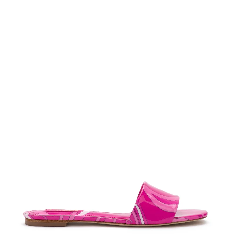 Women's Thong Sandals with a Beaded Design in Multicolor for a Beachy AestheticIvy Flat Mule In Pink Wave Print Patent Leather