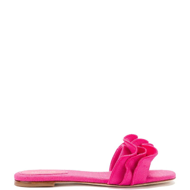 Sustainable Women's Recycled Material Sandals in Beige for Eco - Conscious ShoppersIvy Ruffle Flat Mule In Pink Raffia Sustainable Women's Recycled Material Sandals in Beige for Eco - Conscious ShoppersIvy Ruffle Flat Mule In Pink Raffia