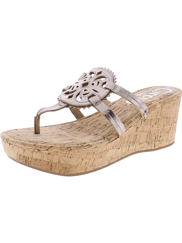 Waterproof Women's Rubber Beach Sandals with Arch Support in Blue for Water ActivitiesRocky Womens Lined Cork Slip On Wedge Sandals