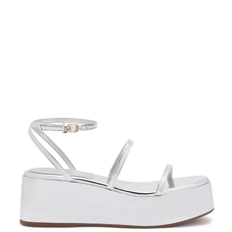 Adjustable Strap Women's Sandals with a Padded Heel in Pink for a Custom FitGio Flatform Sandal In Specchio Silver Adjustable Strap Women's Sandals with a Padded Heel in Pink for a Custom FitGio Flatform Sandal In Specchio Silver