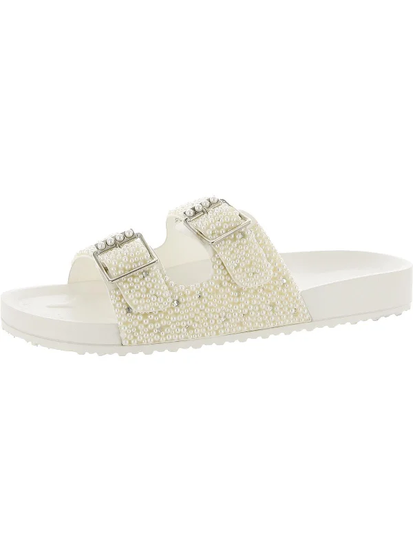Women's Flat Slide Sandals with a Memory Foam Insole in White for All - Day ComfortWomen's Flat Slide Sandals with a Memory Foam Insole in White for All - Day ComfortTeddy Womens Buckles Strappy Slide Sandals