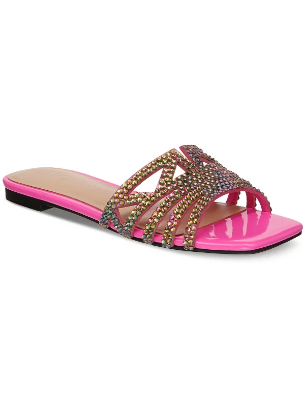 Women's Sandals with a Glitter - Coated Strap in Gold for a Sparkly Summer OutfitTianah Womens Rhinestone Slip On Slide Sandals