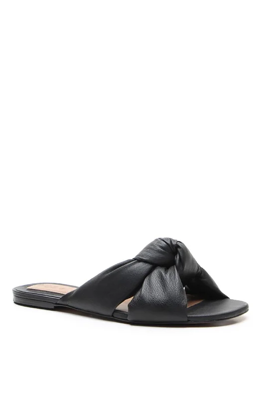 Adjustable Strap Women's Sandals with a Padded Heel in Pink for a Custom FitTINSLEY BLACK LEATHER KNOTTED FLAT SANDAL Adjustable Strap Women's Sandals with a Padded Heel in Pink for a Custom FitTINSLEY BLACK LEATHER KNOTTED FLAT SANDAL