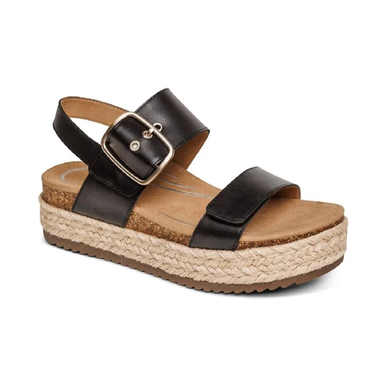 Elastic - Strap Women's Sandals with a Padded Toe in Teal for Easy On - and - OffVania Arch Support Platform Sandal In Black