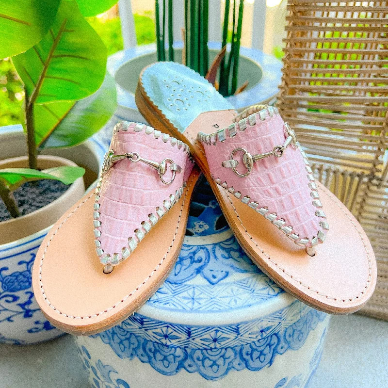 Anti - Slip Women's Sandals with a Grooved Sole in Green for Outdoor AdventuresWellington Pink Croc / Platinum (Silver Buckle)