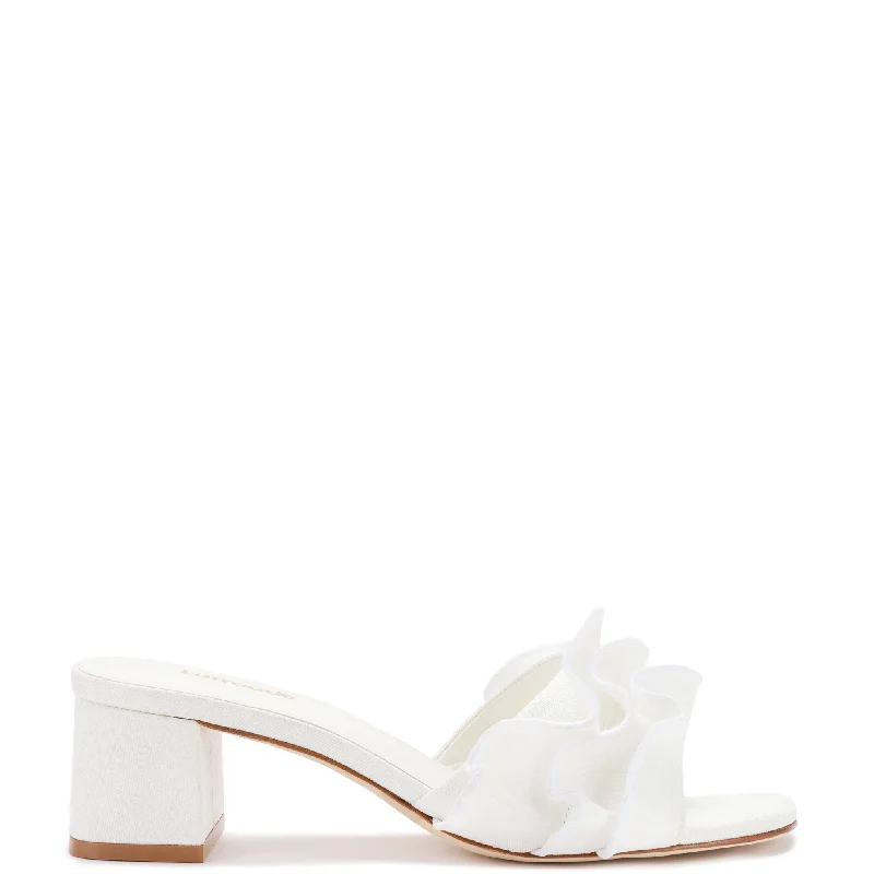 Plus Size Women's Wide - Width Platform Sandals in Black for Added Comfort and HeightBrigitte Ruffle Mule In White Raffia Plus Size Women's Wide - Width Platform Sandals in Black for Added Comfort and HeightBrigitte Ruffle Mule In White Raffia