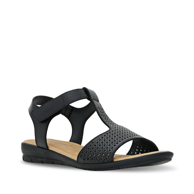 Sustainable Women's Recycled Material Sandals in Beige for Eco - Conscious ShoppersWomens Bellissimo Briar Black Flat Sandals