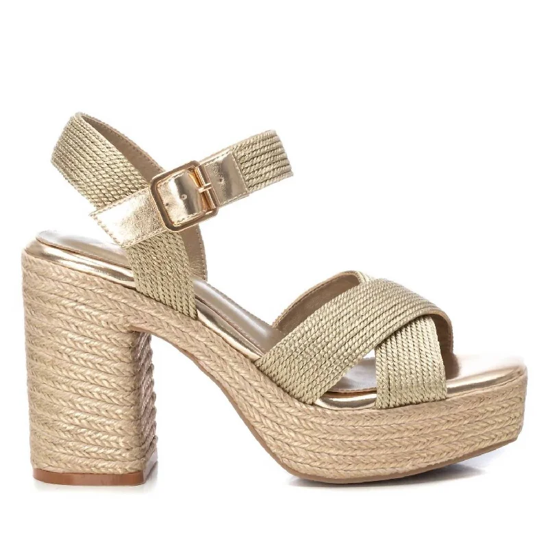 Lightweight Women's Mesh - Paneled Sandals in Yellow for BreathabilityWomen's Heeled Jute Platform Sandals In Gold