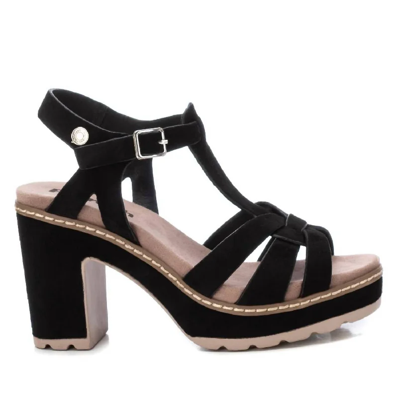 Women's Sandals with a Floral - Printed Upper in Pink for a Feminine Spring LookWomen's Heeled Sandals In Black