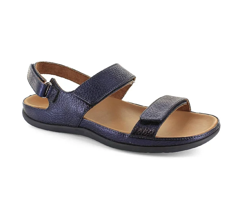 Women's Flat Slide Sandals with a Memory Foam Insole in White for All - Day ComfortWomen's Kona Sandals In Navy Metallic Women's Flat Slide Sandals with a Memory Foam Insole in White for All - Day ComfortWomen's Kona Sandals In Navy Metallic