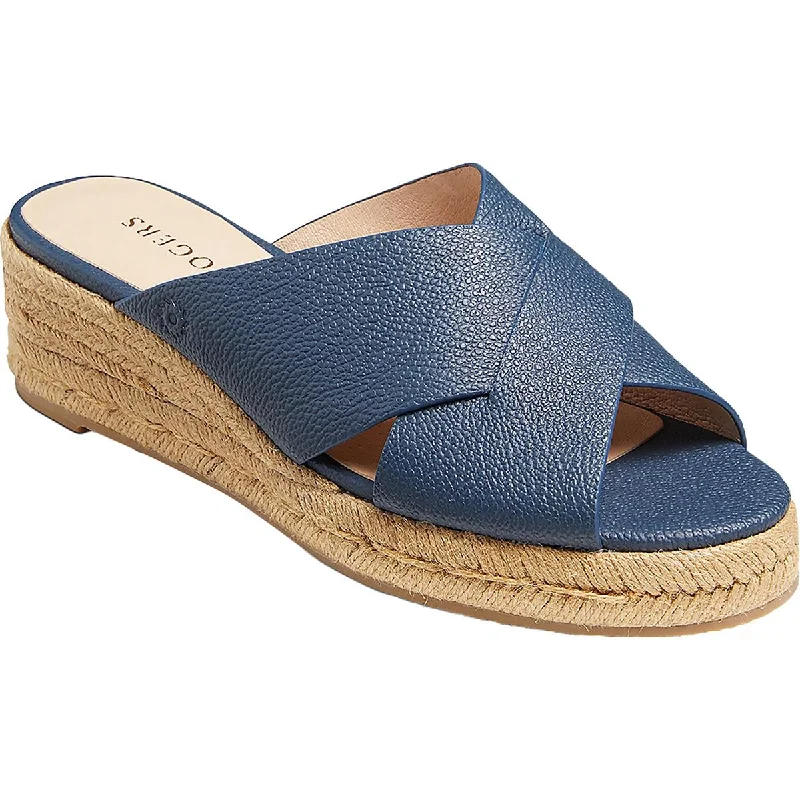 Elastic - Strap Women's Sandals with a Padded Toe in Teal for Easy On - and - OffWomens Leather Slip On Wedge Sandals