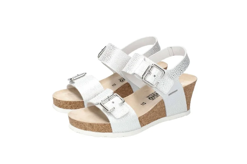 Women's Flat Slide Sandals with a Memory Foam Insole in White for All - Day ComfortWomen's Lissandra Wedge Sandals In Silver Women's Flat Slide Sandals with a Memory Foam Insole in White for All - Day ComfortWomen's Lissandra Wedge Sandals In Silver