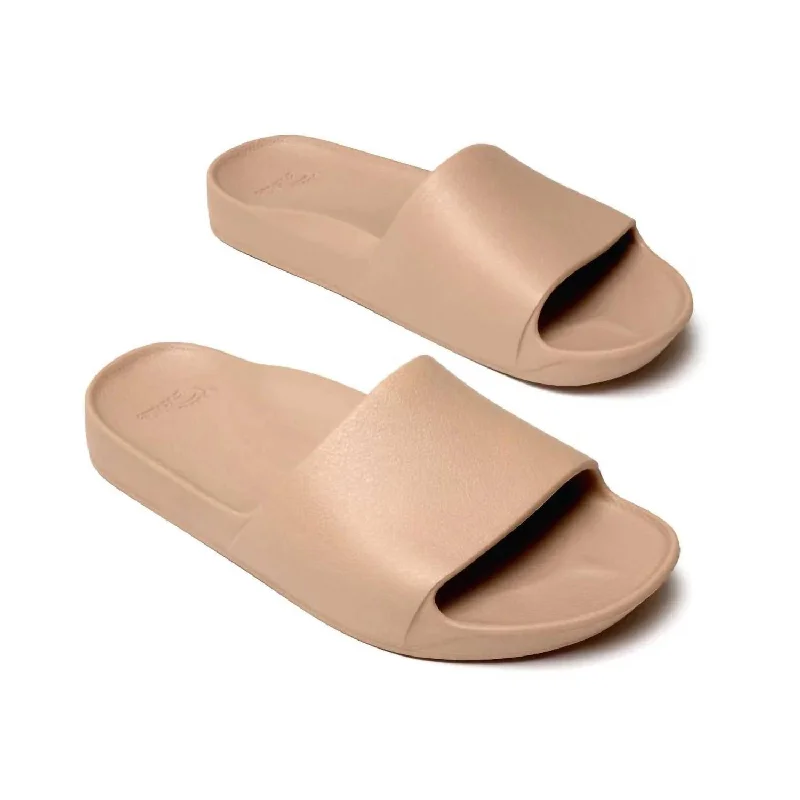 Elastic - Strap Women's Sandals with a Padded Toe in Teal for Easy On - and - OffElastic - Strap Women's Sandals with a Padded Toe in Teal for Easy On - and - OffWomen's Slip-On Slides Sandal In Tan