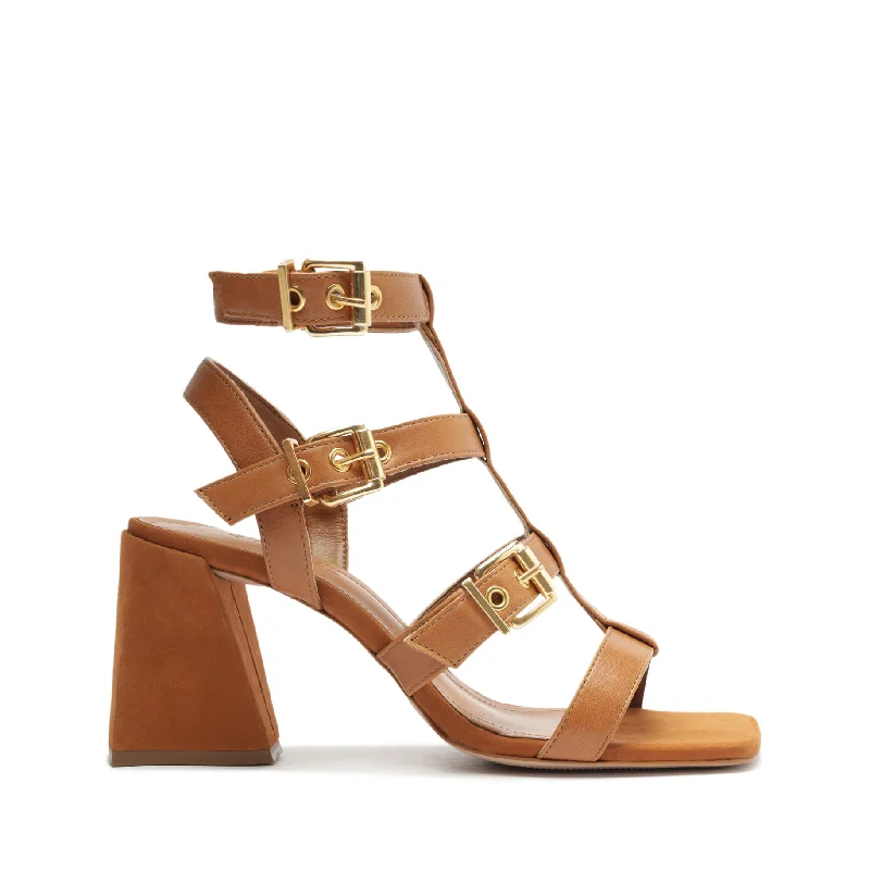 Women's Strappy Gladiator Sandals with Buckle Closures in Tan for a Boho LookYala Block Leather Sandal