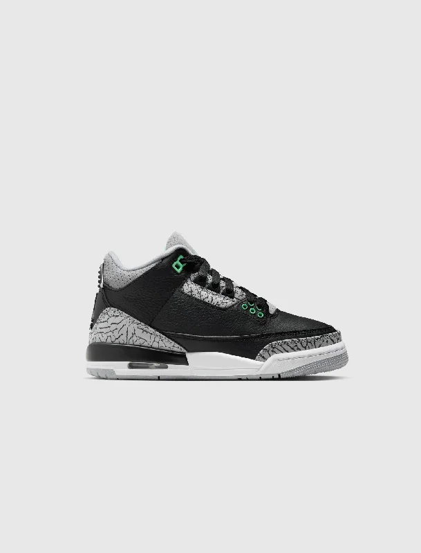 Wide - Width Women's Sneakers for Comfortable Fit for Those with Wider FeetAIR JORDAN 3 RETRO "BLACK/ GREEN GLOW" GS Wide - Width Women's Sneakers for Comfortable Fit for Those with Wider FeetAIR JORDAN 3 RETRO "BLACK/ GREEN GLOW" GS