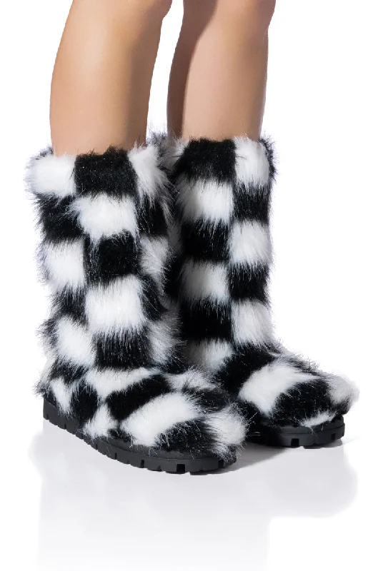 Women's Over - the - Knee Suede Boots in Taupe for a Stylish and Sophisticated OutfitAZALEA WANG ASPEN FURRY CHECKERBOARD BOOTIE IN BLACKWHITE Women's Over - the - Knee Suede Boots in Taupe for a Stylish and Sophisticated OutfitAZALEA WANG ASPEN FURRY CHECKERBOARD BOOTIE IN BLACKWHITE