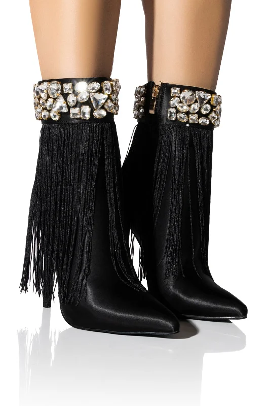 Plus Size Women's Faux Fur - Lined Ankle Boots in Chestnut for Cozy Winter WearAZALEA WANG AVERI EMBELLISHED FRINGE BOOTIE IN BLACK Plus Size Women's Faux Fur - Lined Ankle Boots in Chestnut for Cozy Winter WearAZALEA WANG AVERI EMBELLISHED FRINGE BOOTIE IN BLACK