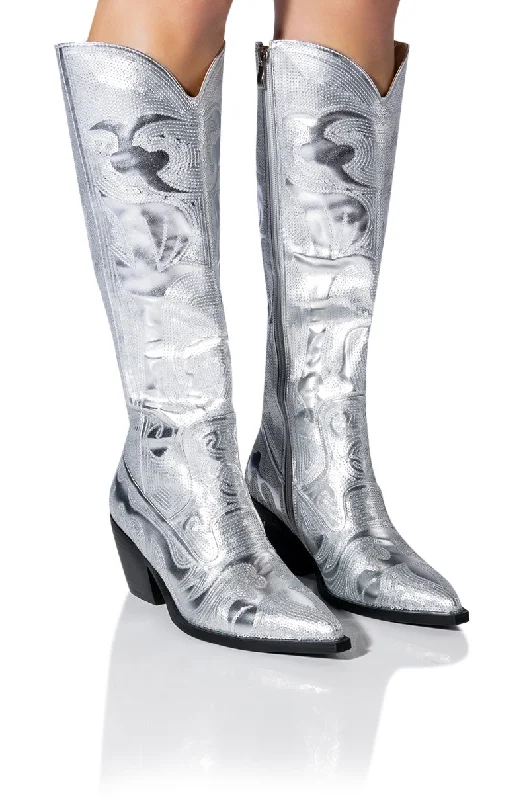 Women's Fur - Trimmed Snow Boots in White for a Stylish and Practical Winter ChoiceAZALEA WANG BRAELYN EMBELLISHED BOOT IN SILVER Women's Fur - Trimmed Snow Boots in White for a Stylish and Practical Winter ChoiceAZALEA WANG BRAELYN EMBELLISHED BOOT IN SILVER