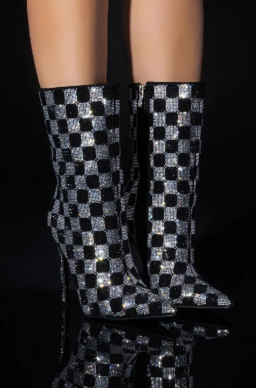 Women's Ankle Booties with Faux Leather and Furry Cuffs in Tan for a Cute and Warm StyleAZALEA WANG CHECKERBOARD BLING STILETTO BOOTIE IN BLACK Women's Ankle Booties with Faux Leather and Furry Cuffs in Tan for a Cute and Warm StyleAZALEA WANG CHECKERBOARD BLING STILETTO BOOTIE IN BLACK