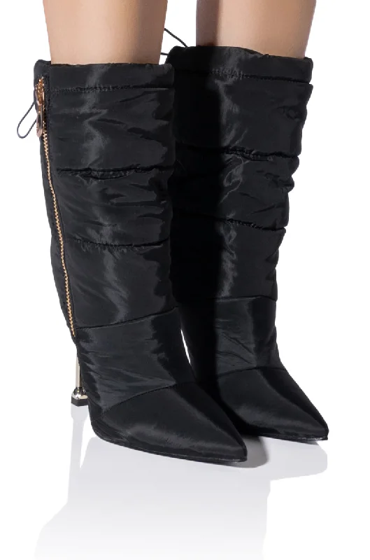 Women's Ankle Boots with Cut - Out Details in Beige for a Unique and Stylish EdgeAZALEA WANG GRETCHEN STILETTO PUFFER BOOTIE IN BLACK Women's Ankle Boots with Cut - Out Details in Beige for a Unique and Stylish EdgeAZALEA WANG GRETCHEN STILETTO PUFFER BOOTIE IN BLACK